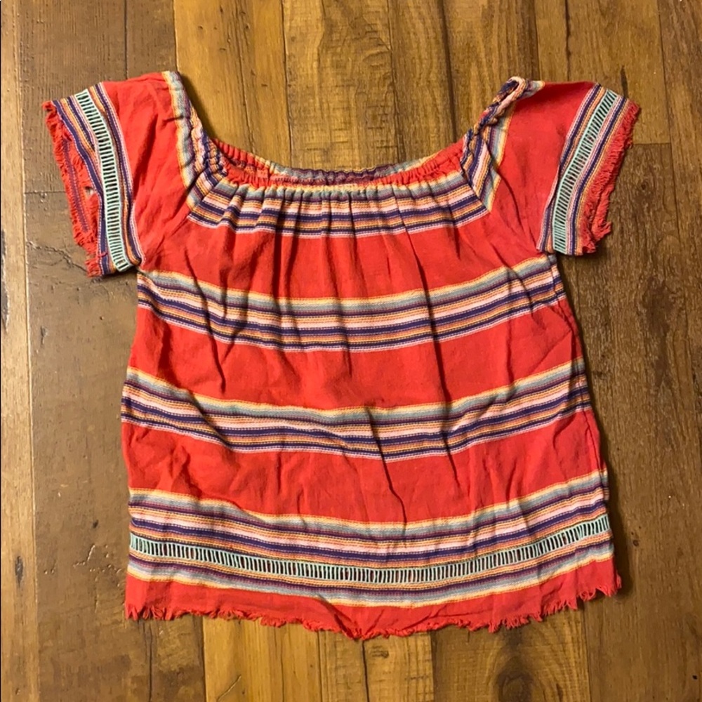 Rainbow stripe off shoulder top size medium